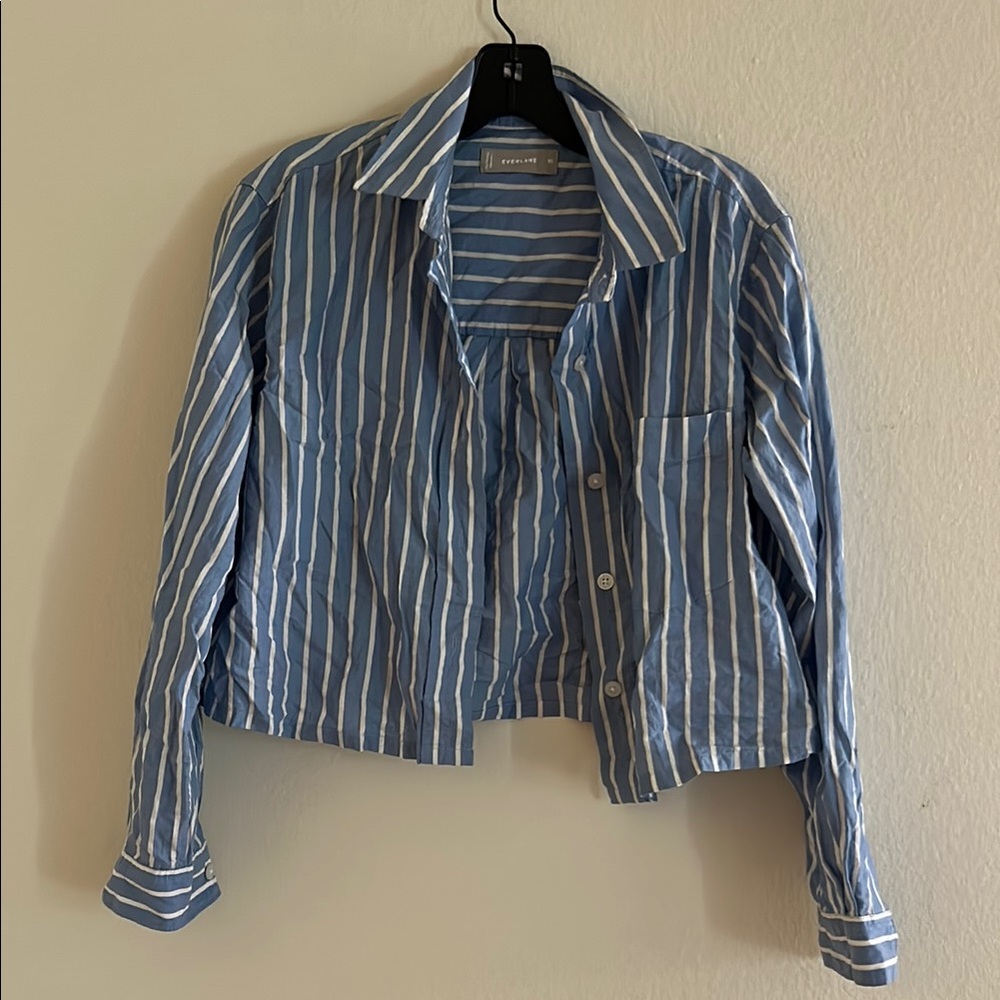 Everlane cropped Blue and White Striped button Shirt